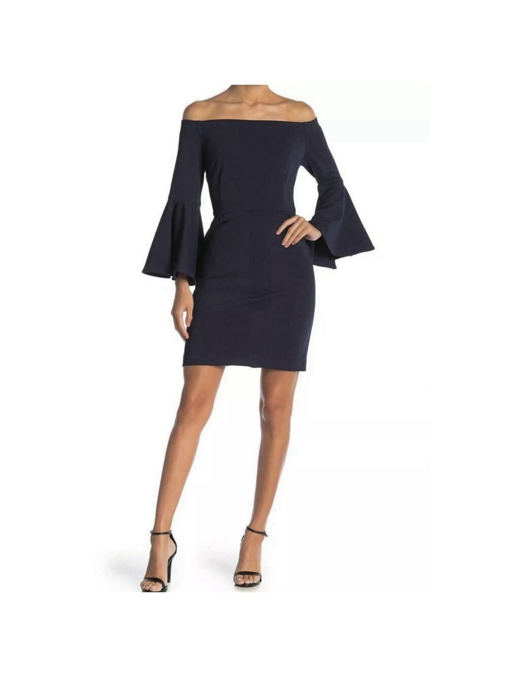 TRINA TURK Miley Off Shoulder Bell Sleeve Sheath Dress Sz 4 Blue Party Work $168 - Picture 3 of 9
